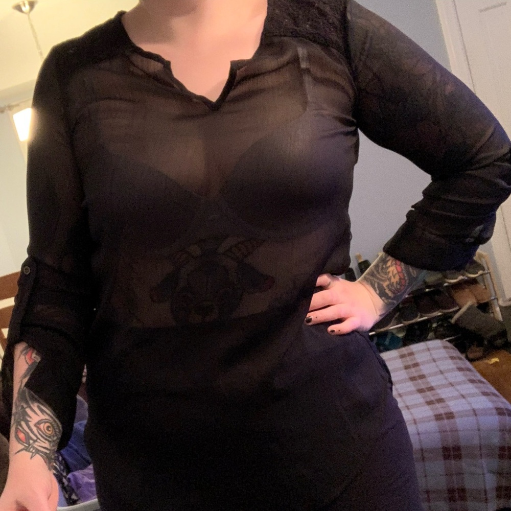 Mossimo Black Sheer Tunic Goth Size Medium